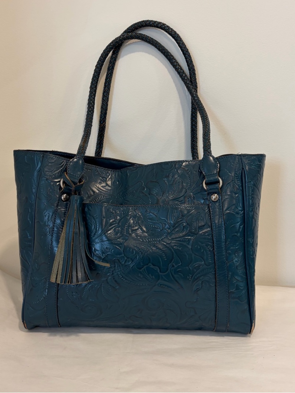 Patricia Nash Mariella Tooled Leather Large Tote Bag - Cerulean Blue